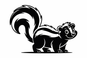 Cartoon Skunk Illustration in Black and White with Striped Tail and Smiling Face vector