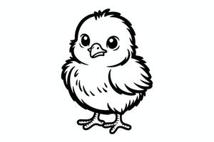 Black and white illustration of a standing chick with large eyes vector