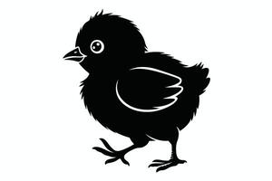 Black and white silhouette of a chick walking with a white background vector