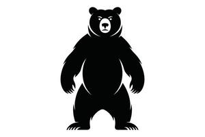 Black Bear Silhouette Standing Front View on White Background vector
