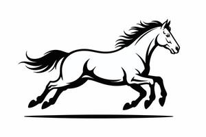 Black and White Running Horse Silhouette on White Background vector