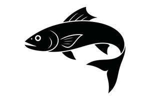 Black fish silhouette on white background with fins and tail vector