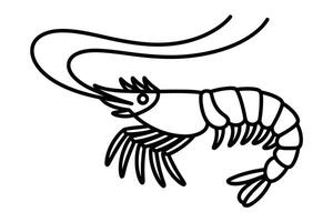 Black line art illustration of a shrimp with antennae on white background vector