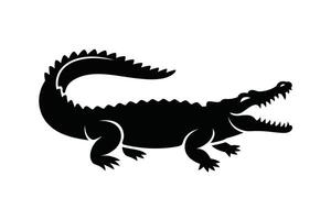 Black Crocodile Silhouette with Open Mouth and Spiked Back on White Background vector