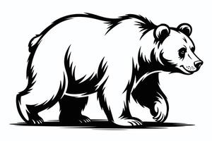Black and White Bear Illustration Walking Profile grizzly vector