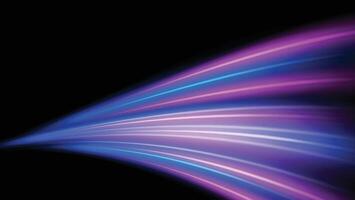 abstract blurred light trails on black background. futuristic blue and purple speed lines vector