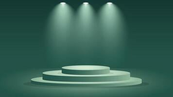 Green spotlight background featuring a round podium under bright lights perfect for product display showcases events and modern digital designs vector