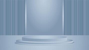 Elegant blue podium background featuring round stage and vertical striped wall ideal for product showcases, presentations, banners, posters, and digital display design projects vector