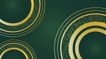Elegant green background featuring golden gradient circles with dotted patterns perfect for luxury designs, banners, posters, presentations, digital artwork, and creative graphic projects vector