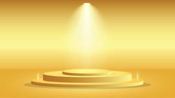 Golden spotlight background featuring a bright podium perfect for luxury product display presentations award shows and elegant digital designs vector