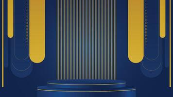 Elegant blue background featuring a golden podium stage with vertical lines perfect for luxury designs, product displays, banners, posters, presentations, digital art, and creative projects vector