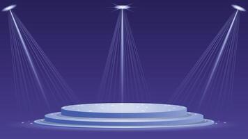 Blue spotlight background featuring a glowing round podium with laser beams perfect for events performances showcases and modern digital designs vector
