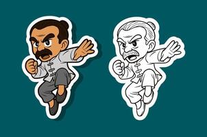 Cartoon characters in martial arts poses vector