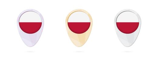 Map markers with flag of Poland, 3 color versions. vector