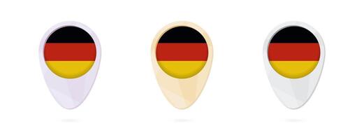 Map markers with flag of Germany, 3 color versions. vector