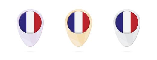Map markers with flag of France, 3 color versions. vector