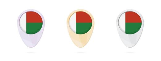 Map markers with flag of Madagascar, 3 color versions. vector