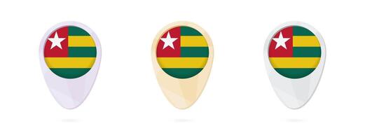 Map markers with flag of Togo, 3 color versions. vector