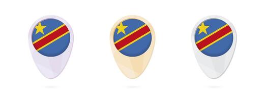 Map markers with flag of Democratic Republic of the Congo, 3 color versions. vector