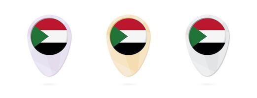 Map markers with flag of Sudan, 3 color versions. vector
