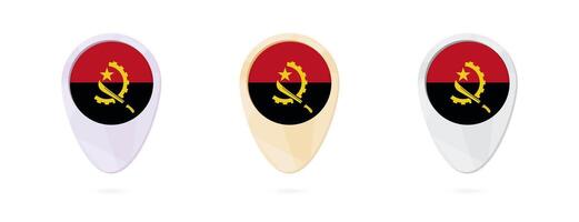 Map markers with flag of Angola, 3 color versions. vector
