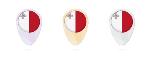 Map markers with flag of Malta, 3 color versions. vector