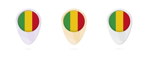 Map markers with flag of Mali, 3 color versions. vector