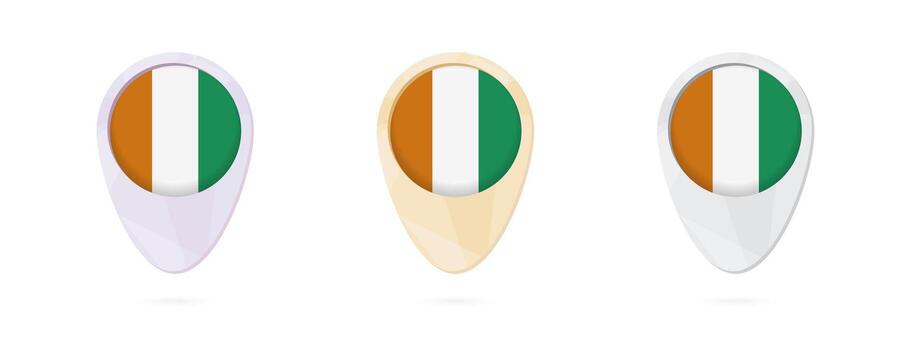 mapa marcadores con bandera de redil divoire, 3 color versiones. vector