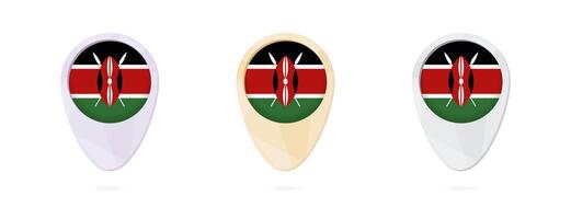 Map markers with flag of Kenya, 3 color versions. vector