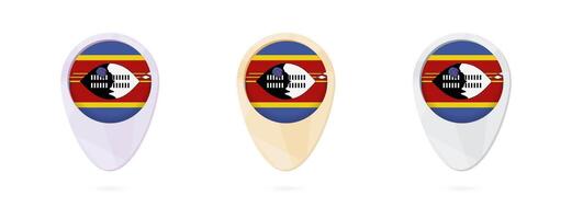 Map markers with flag of Swaziland, 3 color versions. vector