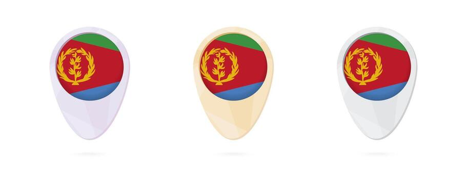 Map markers with flag of Eritrea, 3 color versions. vector