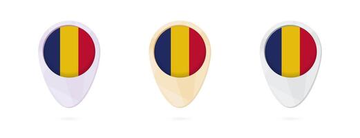 Map markers with flag of Chad, 3 color versions. vector