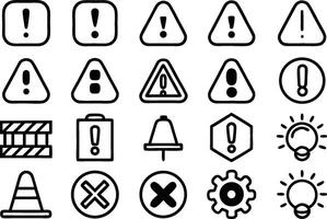 Various types of warning icons on a white background vector