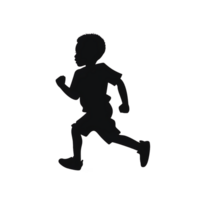 Silhouette of a Young Boy Running in Motion with Dynamic Posture and Energetic Mood png
