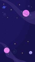 Floating planets and starry night in deep space lofi vertical animation background. Spiraling galaxies, planetary cosmos. Lo fi 2D cartoon animated backdrop wallpaper 4k . Chill aesthetic video