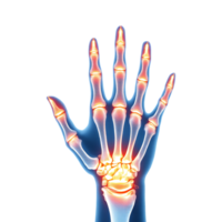 X ray of a human hand with highlighted joints. png