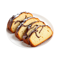 Delicious slices of moist cake drizzled with chocolate. png