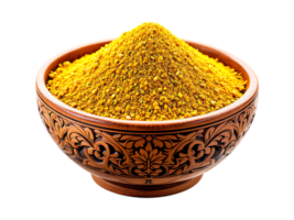 Turmeric powder in a rustic bowl. png