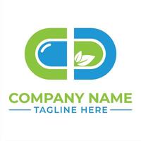 Modern Pharmaceutical Company Logo Design Featuring Pill Capsule Shape and Natural Greenery Accents for Wellness Focus vector