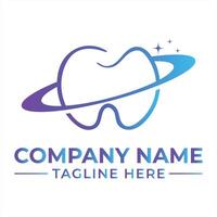 Modern Dental Clinic Logo Design with Orbiting Ring and Starry Effect for a Sparkling Clean Smile and Healthy Teeth vector