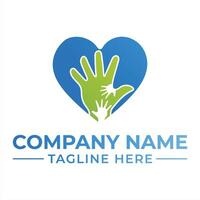 Symbol of Care and Support Heart Shaped Logo with Hands Reaching Out in Green and Blue Gradient Colors vector