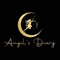 Golden Angel Silhouette Embracing a Crescent Moon with Question Marks Logo for Angel's Diary vector
