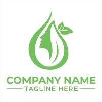 Elegant Green Logo Design Featuring a Woman's Silhouette and Leaves Embodying Natural Beauty and Sustainable Practices for Eco Friendly Brands vector