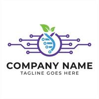 Nature Inspired Technology Logo with DNA Strand Digital Circuitry and Green Leaves for Modern Scientific Company vector