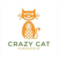 Whimsical Crazy Cat Pineapple Logo Design Featuring a Unique Feline and Fruit Combination vector