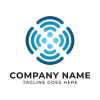 Abstract Blue Circle Logo with Four Dots in the Center and Rounded Shapes Around the Circle vector