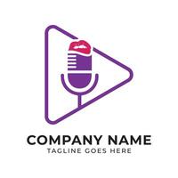 Modern Podcast Studio Logo Design featuring Lips and a Play Button, Appealing to a Young Female Audience vector