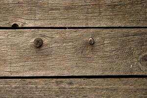 Close-up of weathered wooden planks showing knots and grain photo