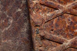 Close-up of rusted metal surface with cracks and detailed texture photo