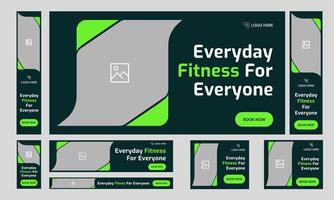 Body fitness wellbeing services web bundle banner design for social media post, daily exercise methods web set banner design, fully customizable eps 10 file format vector